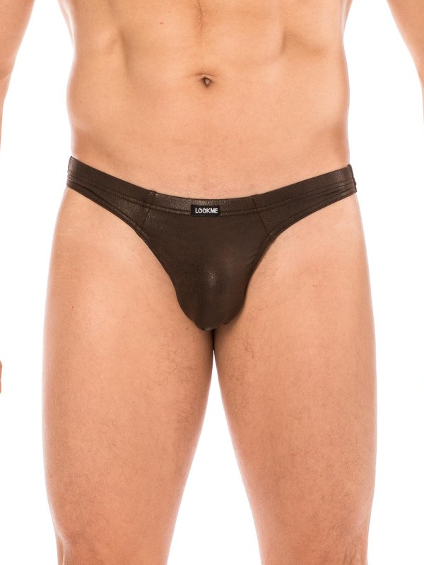 Sous-vêtement sexy pour Homme avec ce string marron de la collection LOOKME, distribué par votre grossiste CL.DIFFUSION