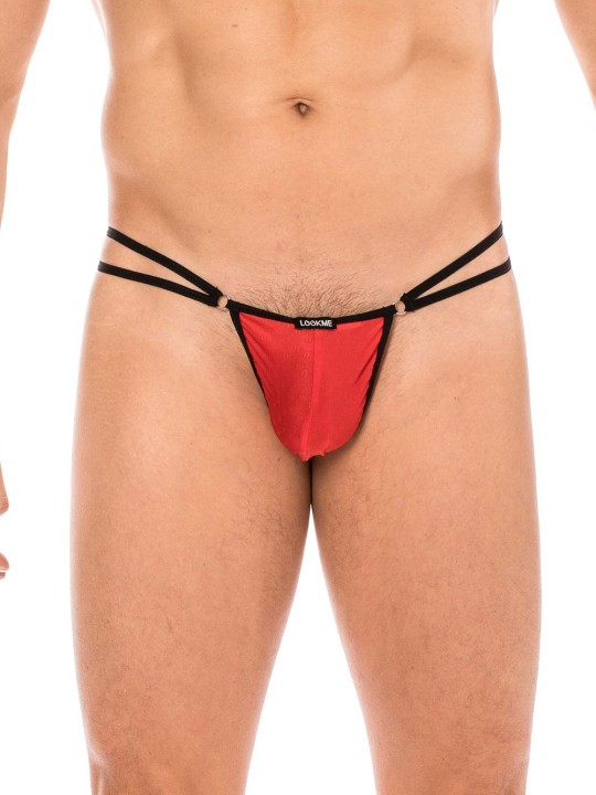 Mini String rouge pour Homme avec multiple lanières, chez votre distributeur de sous-vêtements sexy Homme.