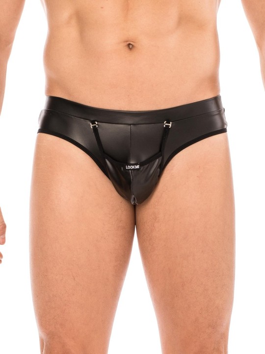 La marque LOOK ME, sous-vêtement pour Homme, avec ce string noir, poche amovible pour laisser apparaitre votre pénis.