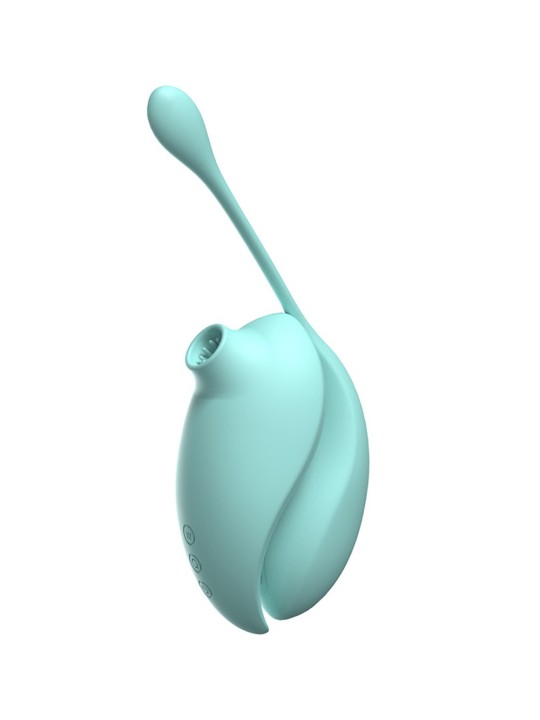 Distributeur coffret sex toys avec stimulateur et oeuf vibrant turquoise télécommandé.