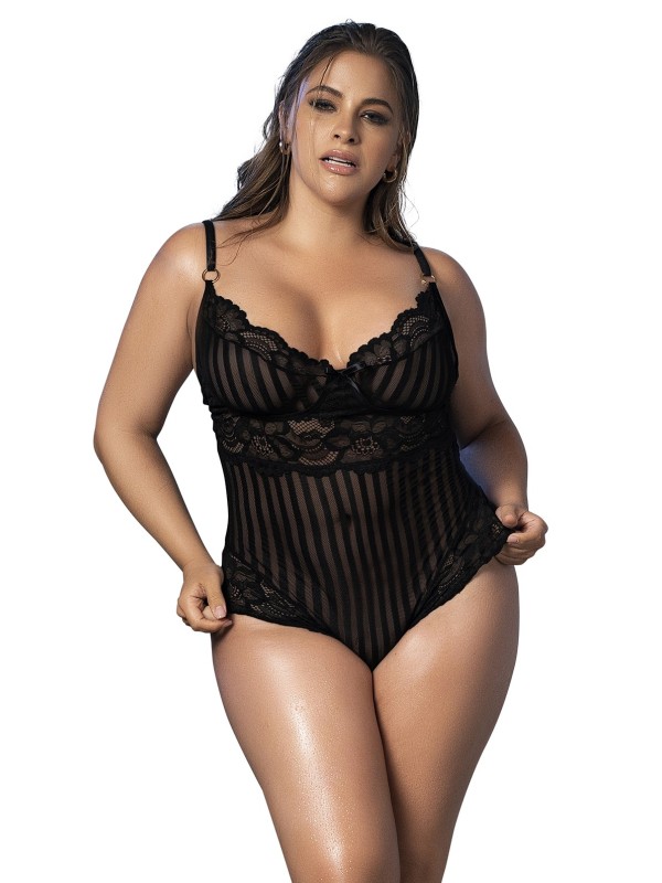 Body, grande taille,  dentelle et fine résille noire de chez votre distributeur, en dropshipping et vente en gros,