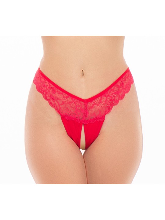 Votre distributeur René Rofé, vous propose ce magnifique string dentelle rouge ouvert.