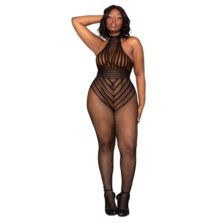 Bodystocking, grande taille,  noir en fine résille de la collection Dreamgirl pour sublimer les silhouette de femmes.