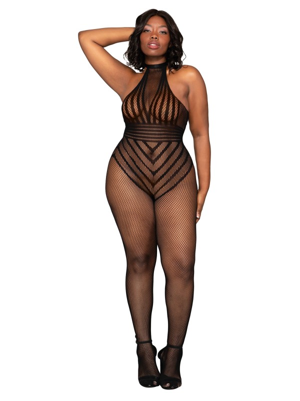 Bodystocking, grande taille,  noir en fine résille de la collection Dreamgirl pour sublimer les silhouette de femmes.