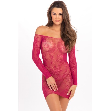 Grossiste en dropshipping en mini robe transparente, en dentelle florale, manches longues.