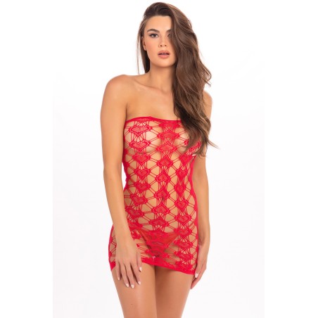 Robe en maille brodée de cœurs élastique de la collection René Rofé sexy.