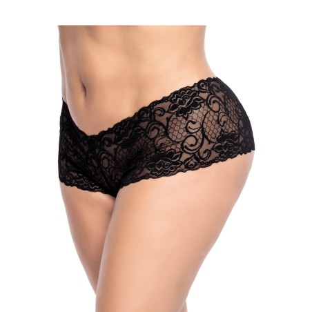 Shorty, grande taille noir,  ouvert en dentelle et matières agréables