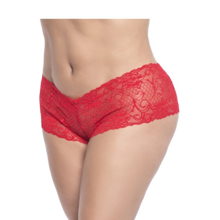 Shorty rouge, grande taille, ouvert en dentelle et matières agréables