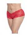 Shorty rouge, grande taille, ouvert en dentelle et matières agréables