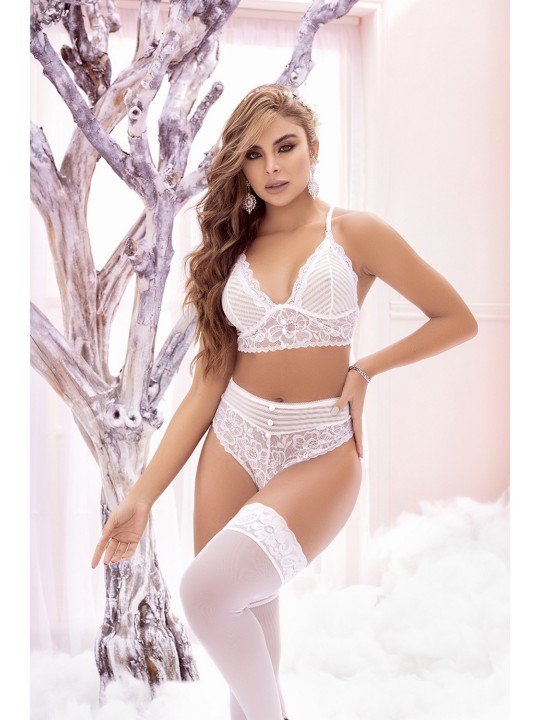 Soutien-gorge blanc avec string  en résille de la collection mapale