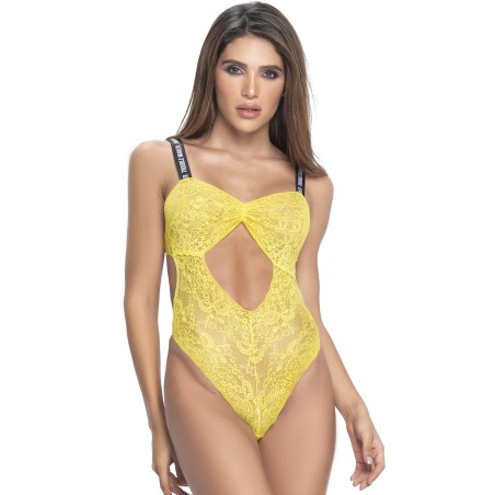 Body en dentelle jaune avec dos nu de la collection mapalé, vente pour les professionnels.