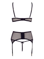 Soutien-gorge dentelle noire, porte-jarretelle et string de la collection Cottelli.