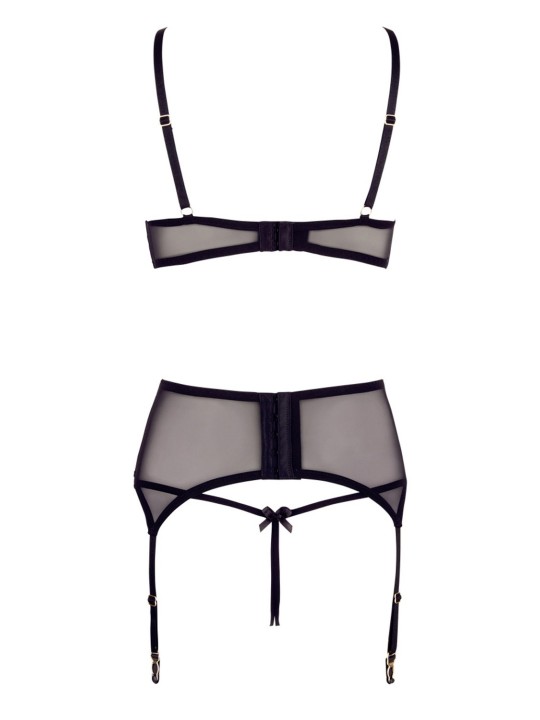 Soutien-gorge dentelle noire, porte-jarretelle et string de la collection Cottelli.