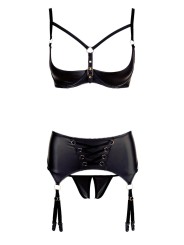 Soutien-gorge demi seins, porte-jarretelles et string ouvert de la collection Cottelli.