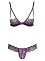 Ensemble soutien-gorge et culotte ouverte en dentelle noire et rose de la collection Cottelli.