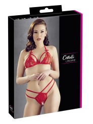 soutien-gorge en dentelle rouge et son string ouvert de la collection Cottelli.