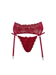 Porte-jarretelles en dentelle florale rouge avec son string rouge sexy de la collection Cottelli lingerie sexy.