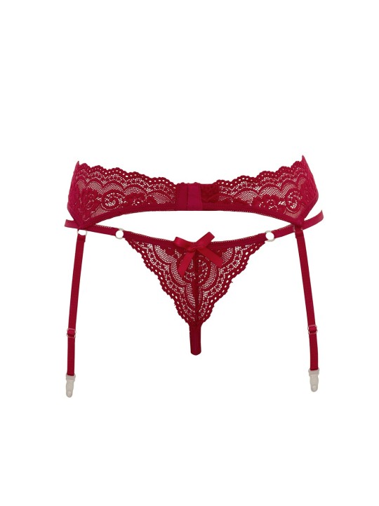 Porte-jarretelles en dentelle florale rouge avec son string rouge sexy de la collection Cottelli lingerie sexy.