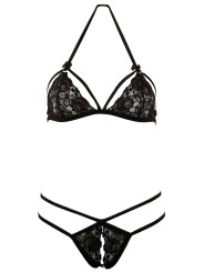 soutien-gorge en dentelle noire et son string ouvert de la collection Cottelli.