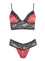 soutien-gorge dentelle et satin rouge avec son string assorti de la collection Cottelli