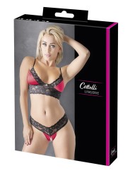 soutien-gorge dentelle et satin rouge avec son string assorti de la collection Cottelli