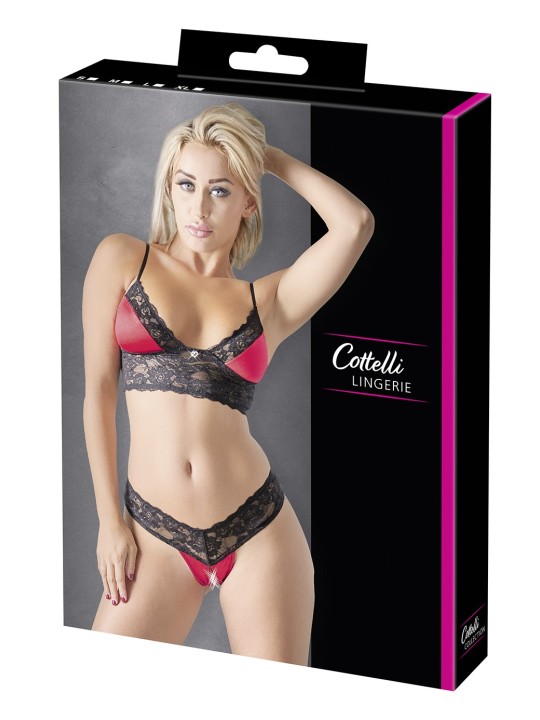 soutien-gorge dentelle et satin rouge avec son string assorti de la collection Cottelli