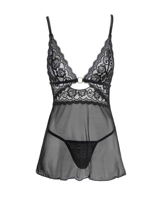 nuisette sexy en dentelle et résille transparente avec string assorti e la collection Cottelli.