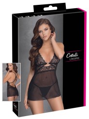 nuisette sexy en dentelle et résille transparente avec string assorti e la collection Cottelli.