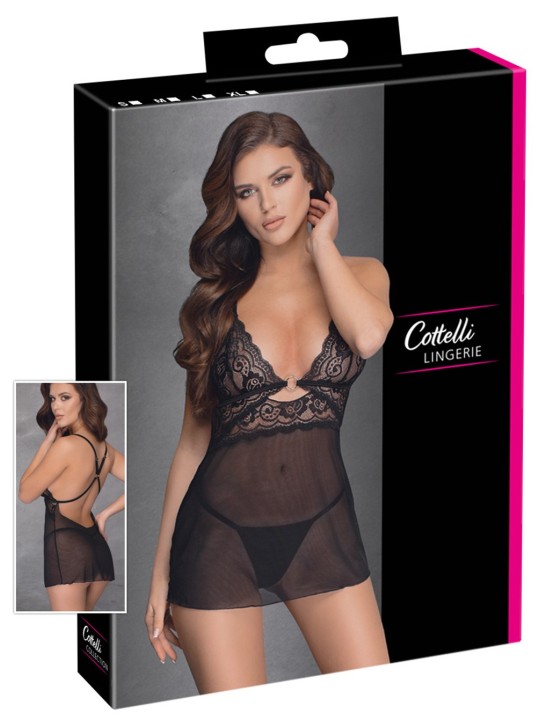 nuisette sexy en dentelle et résille transparente avec string assorti e la collection Cottelli.