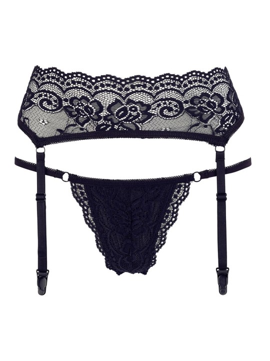 porte-jarretelle noire en dentelle avec string dentelle de la collection Cottelli lingerie.