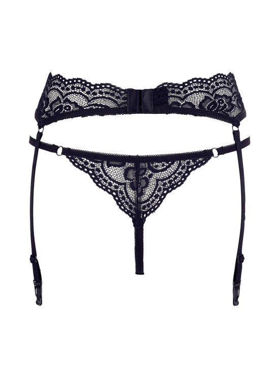 porte-jarretelle noire en dentelle avec string dentelle de la collection Cottelli lingerie.