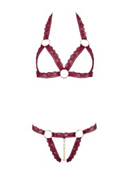 soutien-gorge seins ouvert avec des bandes dentelle élastique et string assorti de la collection Cottelli.