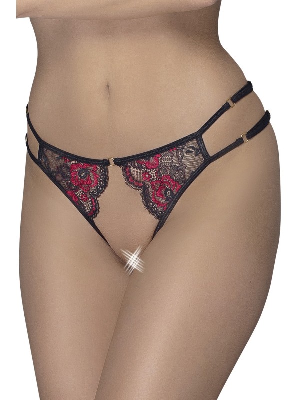 slip en dentelle florale ouvert à l'entrejambe de chez votre distributeur Cottelli lingerie sexy.