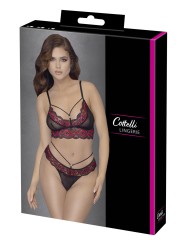 Soutien-gorge en dentelle rouge et noire et son string assorti de votre collection Cottelli Lingerie sexy.