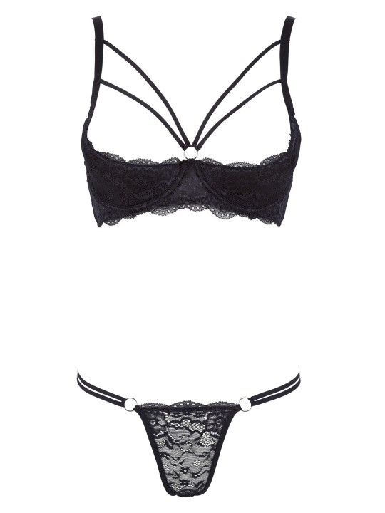 Soutien-gorge avec armatures demi seins et son string dentelle noire assortie de la collection cottelli