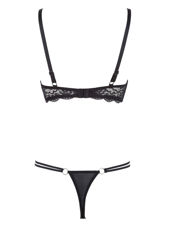 Soutien-gorge avec armatures demi seins et son string dentelle noire assortie de la collection cottelli