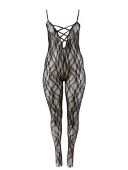 Bodystocking avec pieds en dentelle noire avec bandes croisées sur la poitrine de la collection Cottelli.