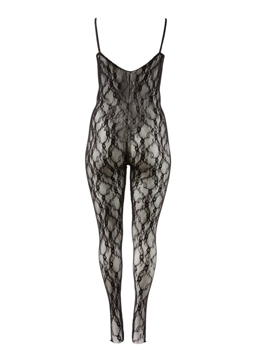 Bodystocking avec pieds en dentelle noire avec bandes croisées sur la poitrine de la collection Cottelli.