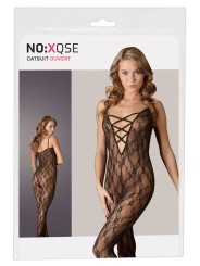 Bodystocking avec pieds en dentelle noire avec bandes croisées sur la poitrine de la collection Cottelli.