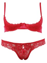 soutien-gorge demi seins et son string ouvert assorti de la collection Cottelli lingerie sexy.