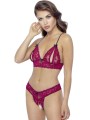 Soutien-gorge avec bonnets ouverts et string assorti en dentelle rouge de la collection Cottelli.