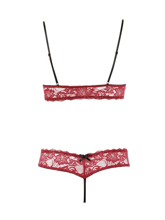 Soutien-gorge avec bonnets ouverts et string assorti en dentelle rouge de la collection Cottelli.