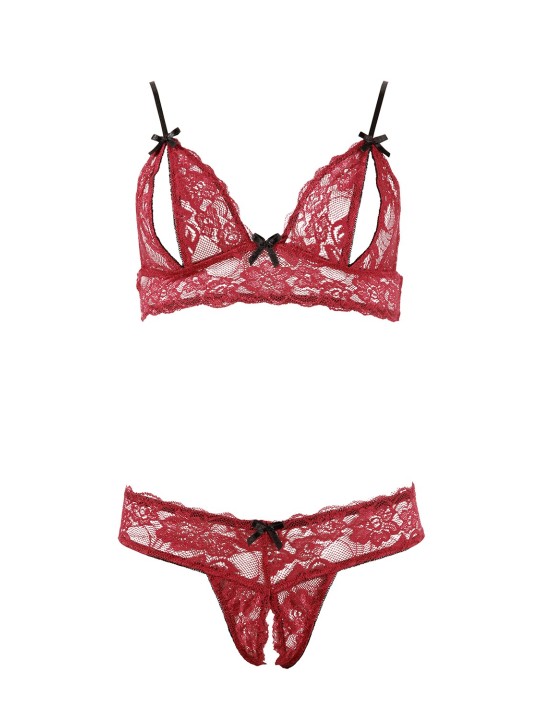 Soutien-gorge avec bonnets ouverts et string assorti en dentelle rouge de la collection Cottelli.