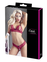 Soutien-gorge avec bonnets ouverts et string assorti en dentelle rouge de la collection Cottelli.