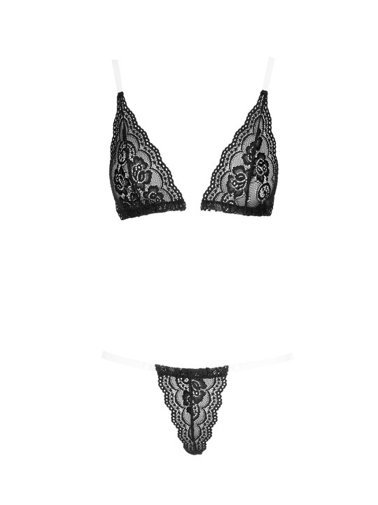 Soutien-gorge en dentelle avec bretelles transparente et son string de la collection Cottelli.